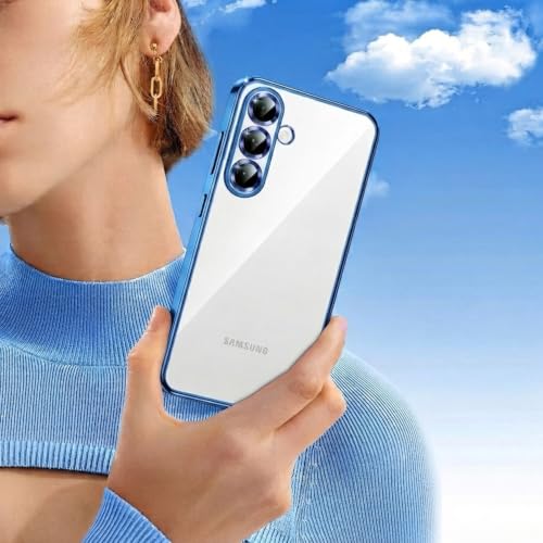 Image of VONZEE Clear Logo Electroplating Transparent Case for Samsung A17 5G, Magnetic Plating Electroplate TPU Cover, Individual Camera Protection for Each Lens -Blue