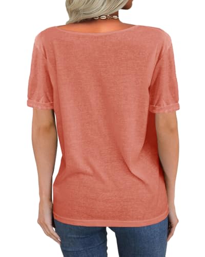 Image of Danedvi Women Deep V-Neck Short Sleeve Tops Solid Casual Loose T Shirt