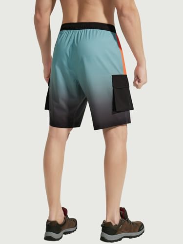 Men's Mountain Bike Shorts 3D Padded Bicycle MTB Shorts Loose-fit Lightweight MTB Cycling Shorts (Orange/Green Gradient-S) - Thumbnail 2