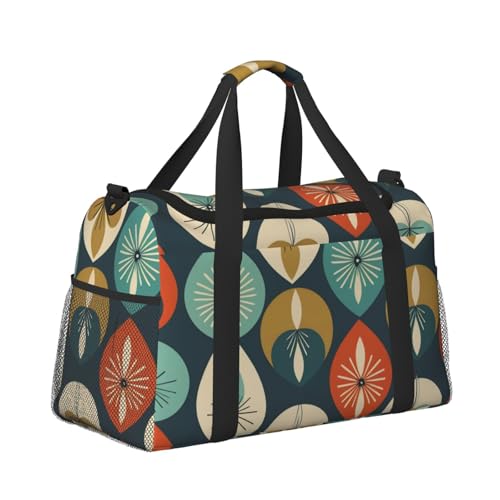 Mid Century Modern Retro with Drop Shapes Print Travel Duffle Bag - Foldable Personal Item Travel Bag for Women & Men,13x10.2x19.73