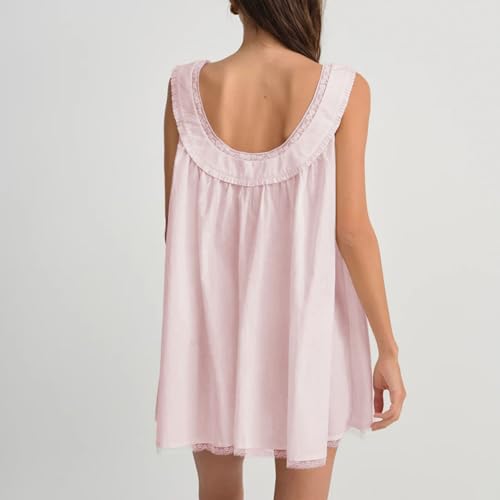 Image of Women Y2K Babydoll Mini Dress Cute Bow Lace Trim Pleated Ruffle Short Sundress Casual Party Vacation One Pieces