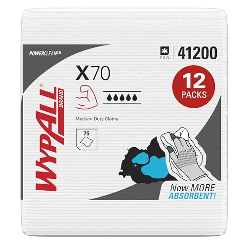 WypAll X70 Paños de Limpieza 8387, Plegados, 1 Capa, Fuertes y Resistentes, 12 Paquetes x 76 Paños (912 total)