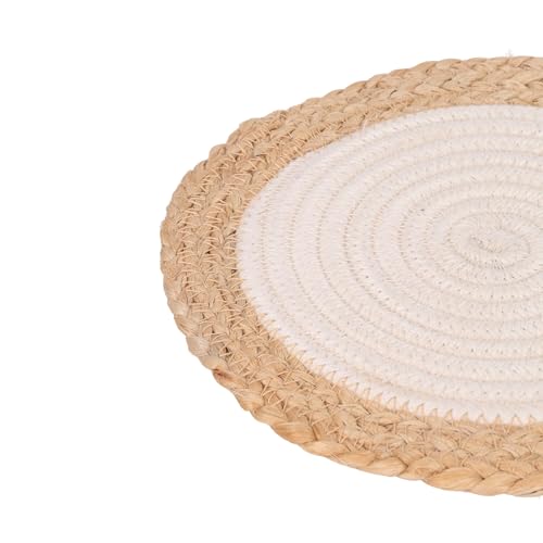 Image of DENOVA Cotton Rope Trivet for Hot Pots and Pans (Cream & Jute Line (Pack of 2)