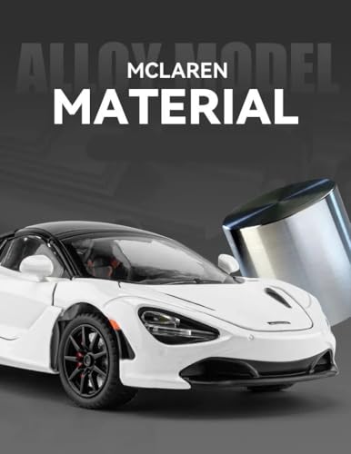 Image of 1:24 McLaren 720S Convertible Diecast Car | Alloy Metal Pull Back Toy Car with Openable Doors, Lights & Music | Model Car for Kids Boys Girls Gift & Collectors (White)