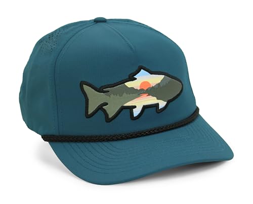 Image of Paramount Outdoors Sunset Trout Fishing Hat Mountain Fish Silhouette Performance Outdoor Hat with Comfort Snapback