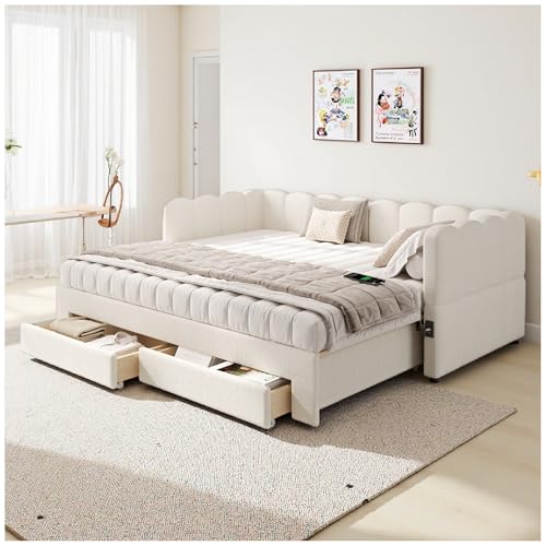 Wyibwy Letto imbottito 90x190cm, divano letto estraibile con due cassetti