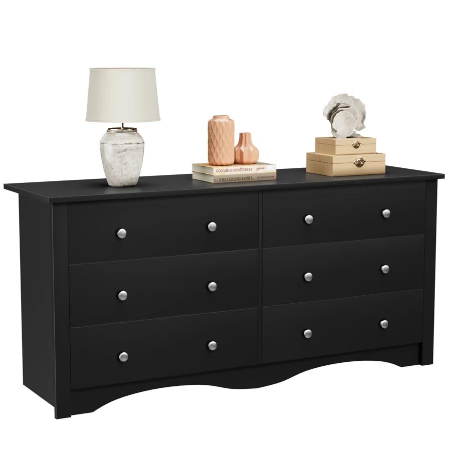 Homall Dresser for Bedroom, 6 Drawer Dresser, Wood Chest of Drawers, Storage Dressers Organizer, for Living Room, Hallway, Entryway (Black)