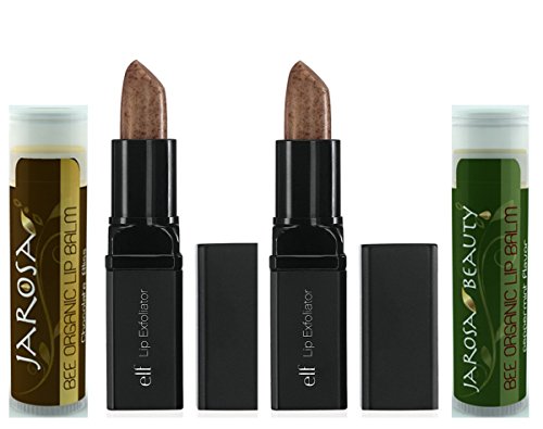 Elf Lip Exfoliator - Clear (2 Tubes) and Jarosa Bee Organic Peppermint and Chocolate Lip Balm Lip Treatment Kit
