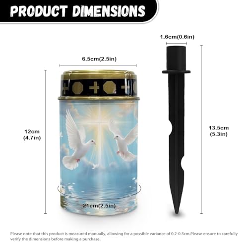 Image of Poceacles Dove of Peace Cross Daisy Print Blue Solar Lights Outdoor Waterproof Cemetery Solar Outdoor Candle Grave Decoration Votive Candles Blessed Lights for Loss of Loves One, 2 Pieces