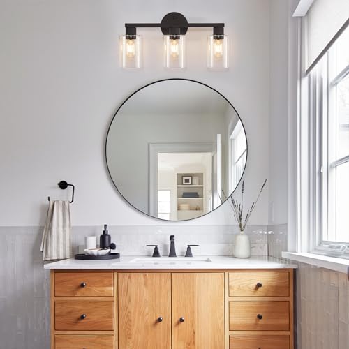 Image of Bathroom Vanity Light Bathroom Light Fixtures Vanity Lights for Bathrrom Light Fixtures with Clear Glass Shade for Bath 3 Light (Black)
