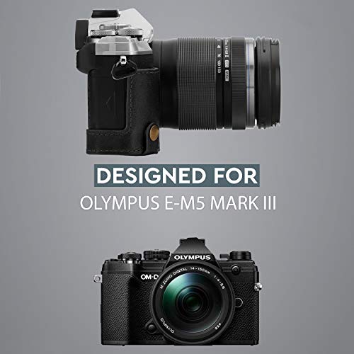 Demi-étui Olympus E-M5 Mark III MegaGear avec accès batterie direct en cuir véritable