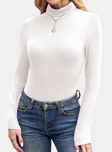 Women's Turtleneck Sweaters Long Sleeve Ribbed Basic Tees Shirts Thermal Underwear Tops Lightweight Fall Outfits3
