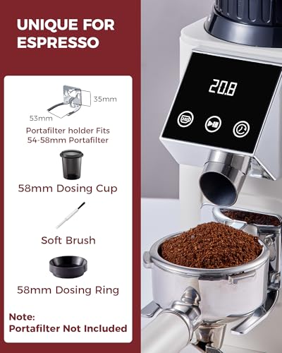 Image of Tuni G1 Conical Burr Coffee Grinder, 48 Grind Settings Anti-static Burr Mill, Precision Electronic Timer and LED Touchscreen for Espresso /Drip /Cold Brew /French Press, Stainless Steel, Ivory
