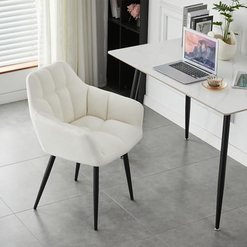 Fauteuil tonneau bouclé blanc crème avec dossier pour chambre
