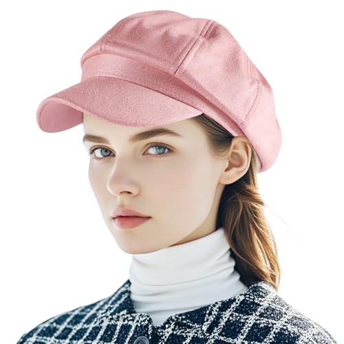 Yoolhamy Newsboy Hat for Women Vintage Classic Octagonal Cabbie Caps Adjustable Fashion Sun Protection Visor Hats (US, Alpha, One Size, Pink)