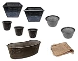 Medium Sized Plastic Mesh Aquatic Pond Planting Baskets Combo Pack, Includes Total 8 Water Garden Plant Plastic Slotted Pots for Aquaponics and Hydroponics Flower Planters with Free Hessian Squares