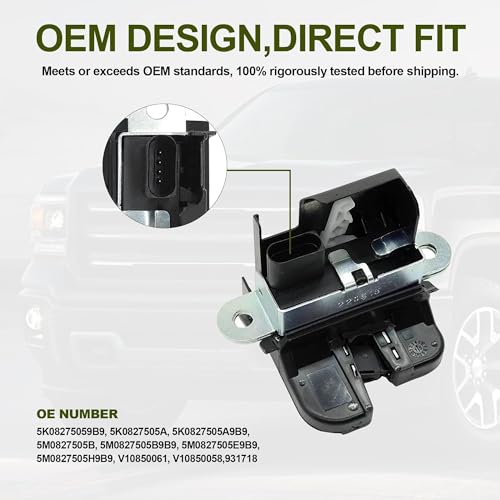 Image of HiSport Trunk Latch Tailgate Lock 5M0827505E - Trunk Latch Actuator Compatible with 2010-2014 Volkswagen Jetta Sportwagen 2008-2017 - Replace 5M0827505B