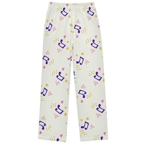 Boy's Pj Pants Purple Music Note Heart Star Lounge Bottoms Elastic Waist Kids Joggers with Pockets Size 6-14