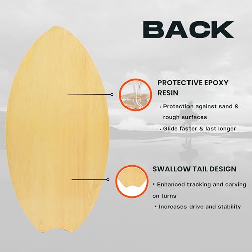 Morey® Skimboard – 37.5” with Swallow Tail, Multilayer Wood Core, Protective Shiny Resin & Rocker Nose for Beginners to Intermediates (80–160 lbs), Unisex.