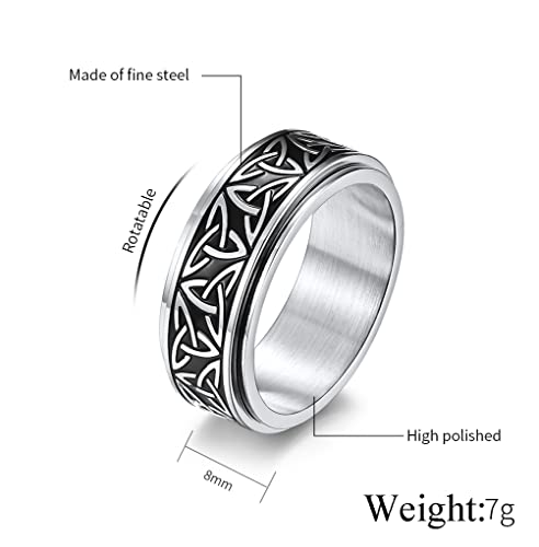 SINLEO Stainless Steel Anxiety Ring Celtic Knot Spinner Ring for Men Women Fidget Rings Stress Relieving Tool Jewelry for Anxiety Silver Size 11 by SINLEO - Used condition - Image 2