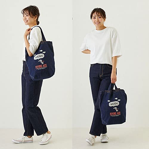 Rootot Snoopy 8235 Vertical 2-Way Tote Bag, Ip Tall, Denim, Peanuts, 7H, Women's, Snoopy & Linus #TOP6