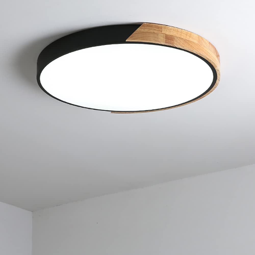 Dimmable LED Flush Mount Ceiling Light Fixture with Wood,36W 20Inch Modern Close to Ceiling Lamp for Bedroom Kitchen,3000K-6000K Light Color Adjustable Recessed Indoor Lighting Black Pendant Light
