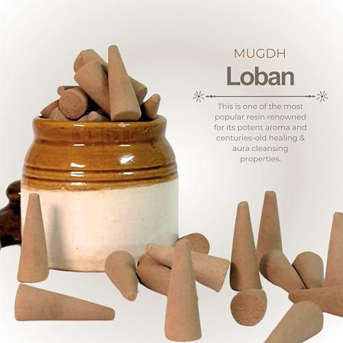 Image of Mugdh Natural Incense Cones Combo - Chandan & Loban | Bambooless, Low Smoke, Charcoal Free Dhoop Cones | 80 Organic dhoop batti | Free Cotton Potli & Dhoop Stand | Home Fragrance, Pooja & Meditation