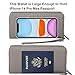 Lavemi Women's RFID Blocking 100% Leather Large Capacity Zip Around Wallet Phone Holder Clutch Travel Purse Wristlet(Large Size Gray)