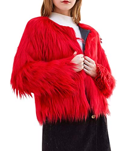 Women's Solid Color Shaggy Faux Fur Coat Long Sleeves Jacket Outerwear Tops