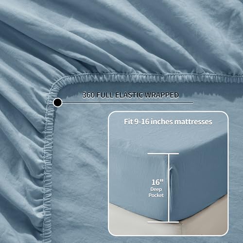 Image of LBRO2M 100% French Pure Linen Sheet Set 6Pcs, 16 inch Deep Pocket Cal King
