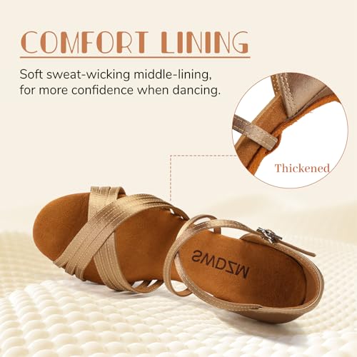 SWDZM Women Latin Dance Shoes Satin Professional Ballroom Salsa Practice Performance Dance Shoes4