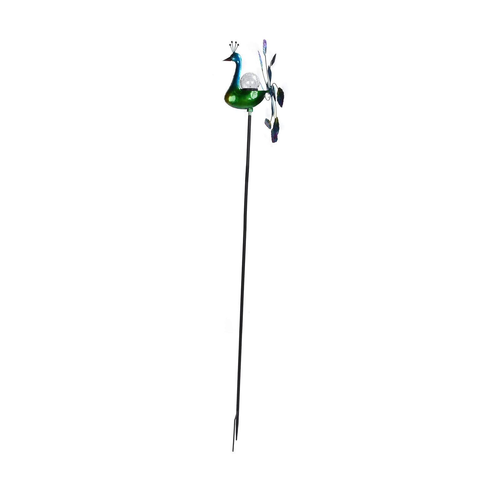 Wakects Molino de Viento de Hierro Forjado, Molino de Viento, Hilanderos de para Exteriores, 66,9 X 16,5 Pulgadas, Luz Que Cambia de Color, Bola de Vidrio, Cuchillas Giratorias Dobles para Jardín,
