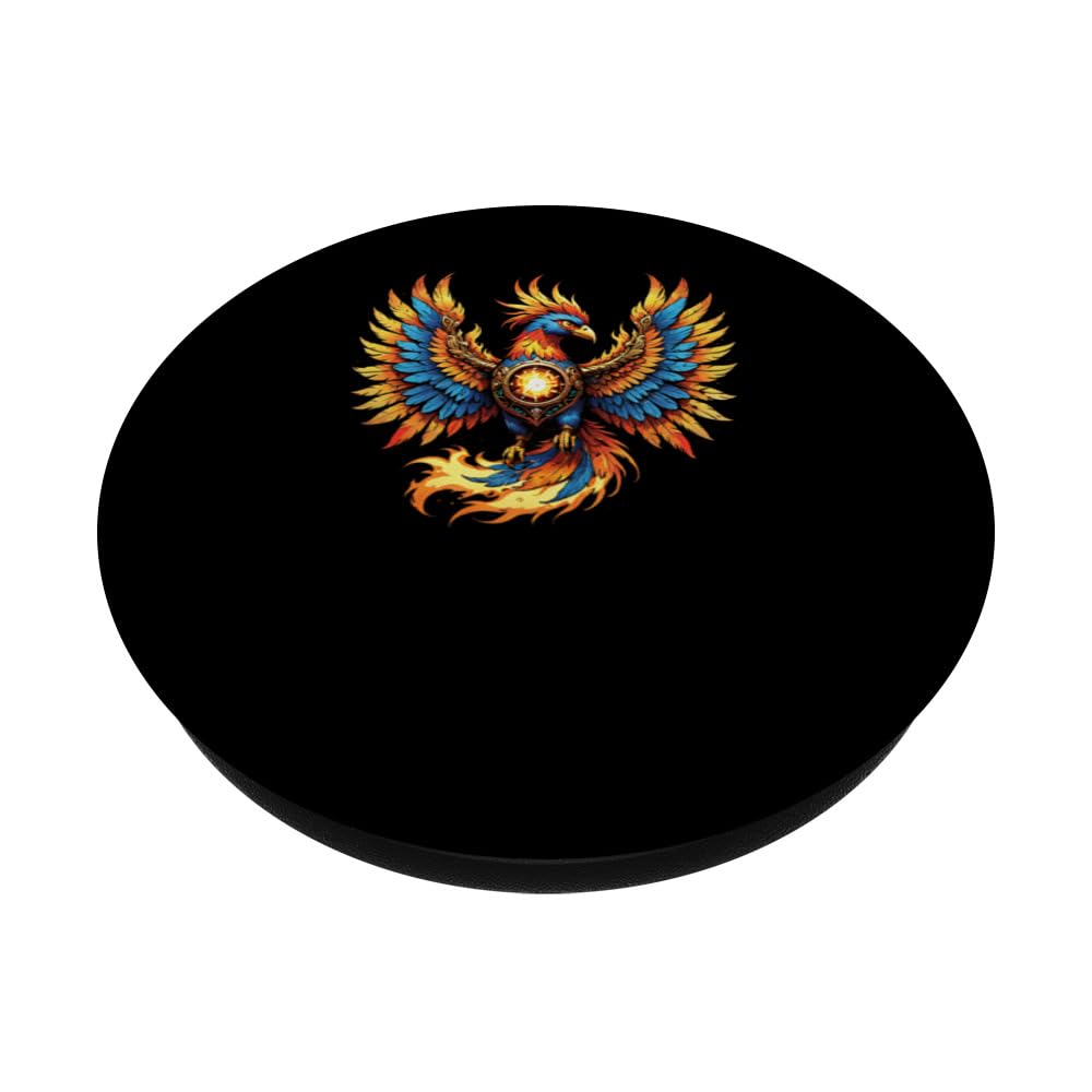 Illustrated Vintage Steampunk Flaming Phoenix Rising PopSockets Swappable PopGrip, Black - Image 2