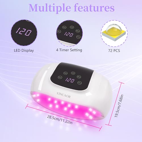 150W UV LED Nail Lamp with 72 Beads, Professional Nail Dryer for Gel Polish with 4 Timer Settings, UV Nail Light with Automatic Sensor & LCD Display, Nail Curing Lamp for Salon or Home Use