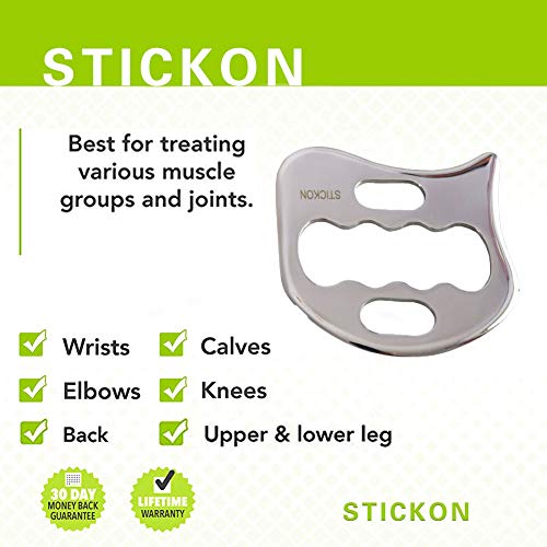 Image of Stainless Steel Gua Sha Scraping Massage Tool - STICKON IASTM Tools Great Soft Tissue Mobilization Tool (K Shape)