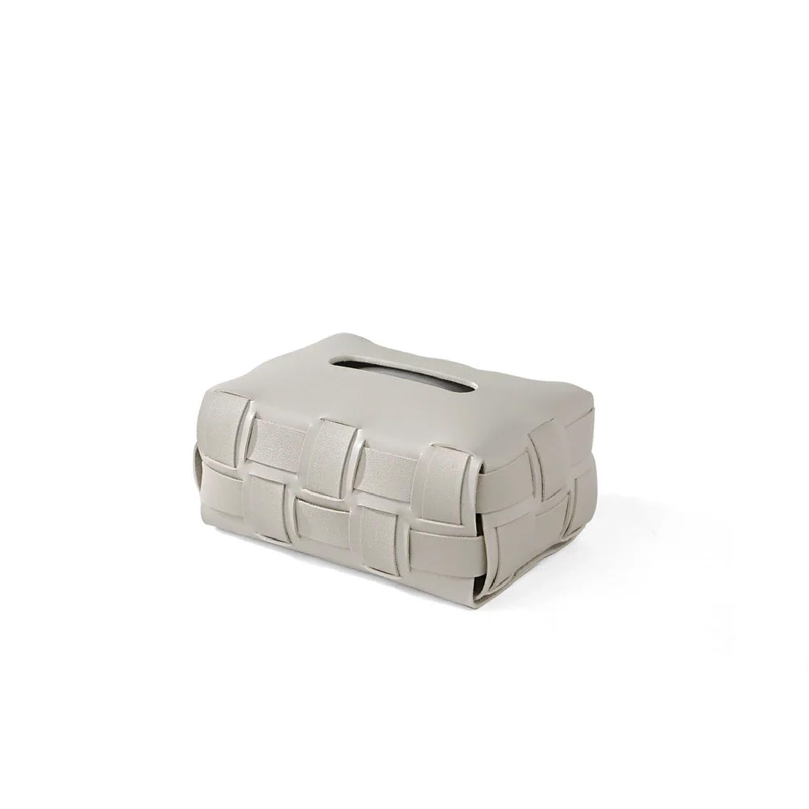 PU Leather Paper Holder Double Plaid Woven Tissue Box Luxury Desktop Napkin Organizer Home Creative Handkerchief Towel Cover(Grey)
