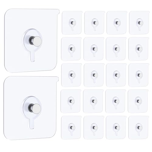 20 Pcs Self-Adhesive Picture Hooks Sticky Picture Hooks Self Adhesive Hooks Transparent No Drilling or Nailing Required Transparent Waterproof Heavy Duty Wall Stickers for Bathroom Kitchen
