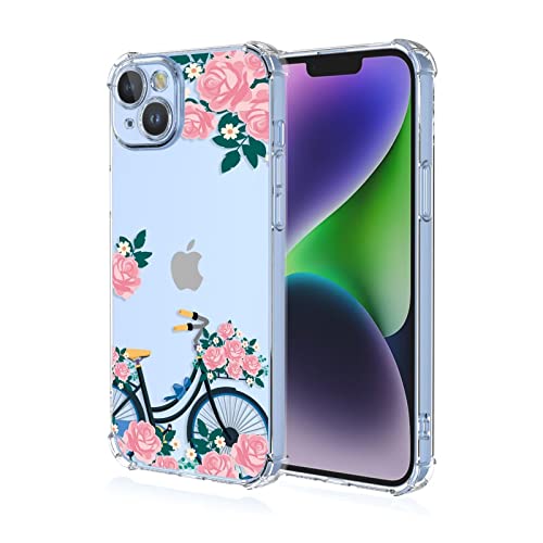 EASSGU TPU Silicone Custodia per iPhone 14 Plus (6.7' Inches), Cover Protettiva in Silicone TPU Motivo Dipinto Trasparente - Fiori 9