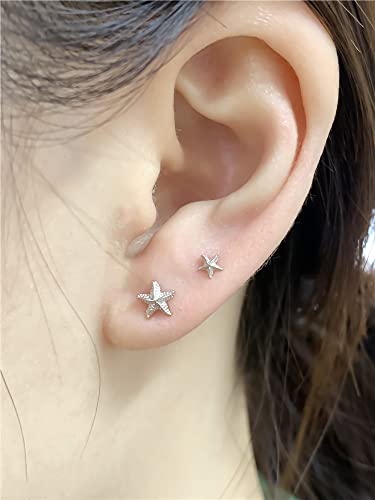 3 Pairs Tiny Starfish Stud Earrings Sterling Silver Set for Women Girls Cute Star Cartilage 20g Studs Tragus Post Pin Hypoallergenic Piercing Body Jewelry Dainty Gifts4