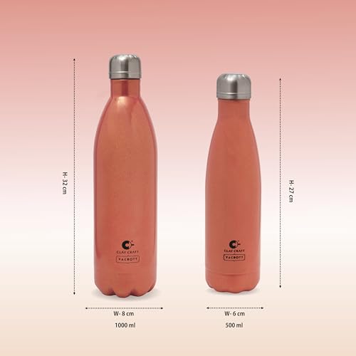 Image of Clay Craft Vacbott Fiesta Double Wall Combo Set of 2 (500ml, 1000ml)|18 Hours Hot and 24 Hours Cold Vacuum Insulated Flask Bottle|Steel Bottle|Travelling|BPA-Free|BIS Certified|1Year Limited Warranty