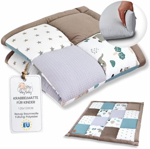 Baby Krabbeldecke 120x120 cm Velvet - Spielmatte Patchwork Spielmatte gepolstert Bodenmatte Dicke Babykrabbeldecke Baumwolle mit Velvet Activity mat Afrika