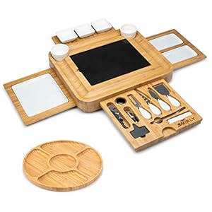 SMIRLY Bamboo Cheese Board and Knife Set: Extra Large Charcuterie Board Set & Accessories, Unique House Warming Gifts…