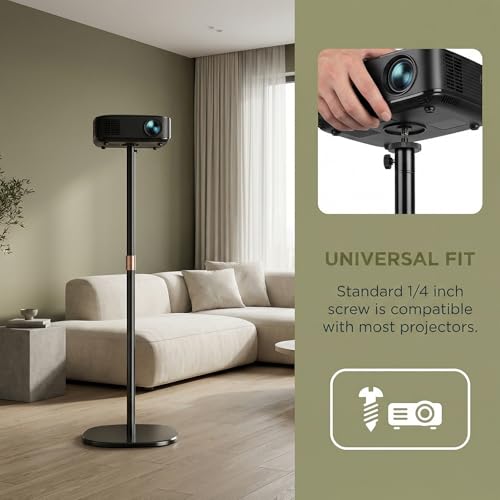 Tungzitgap Beamer Ständer, Projector Stand Halterung mit 360°-Drehung für die Meisten Projektoren, Höhenverstellbar von 128 bis 164 cm, mit Robustem Standfuß für Heimkino, Spielzimmer und Büro