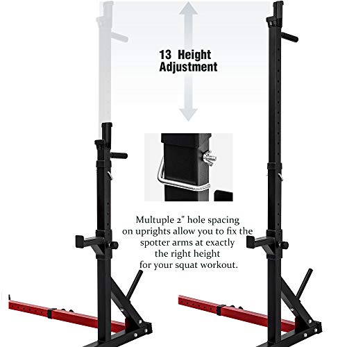 Merax Barbell Rack 550LBS Max Load Adjustable Squat Stand Dipping Station Gym Weight Bench Press Stand (Black/Red)
