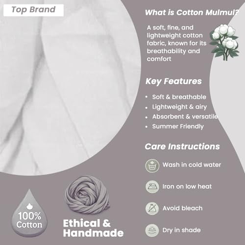 Image of Plain Mulmul Soft Cotton Fabric | Lightweight Breathable Mulmul Cloth | Super Quality Natural Cotton Fabric for Kurta, Dress, Dupatta, Lining & Craft Use (White, 2.5 Meters)