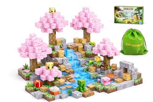 Ejo World 128-Piece Premium Magnetic Blocks for Kids Toys | Sakura Party Set | Sensory Toys for Boys & Girls | Building & Construction Toys, Perfect Gifts for Kids 4 Year Old & Up