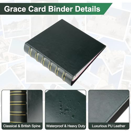 Image of LETVPVOW Vintage Hardback 3 Ring Binder 2 Inch, Professional Leather Binder 3 Ring, Three Ring Binders Fits 8.5 inch x 11 inch, D Ring Binders for Photo Album, Home, School and Office Supplies- Dark Green