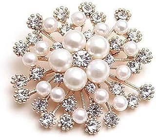 KESHAWER Pearl Crystal Snowflake Flower Brooch Pin – Fashionable Charming Dress, Scarf, Shawl & Bag Accessory | Elegant Je... Price In India
