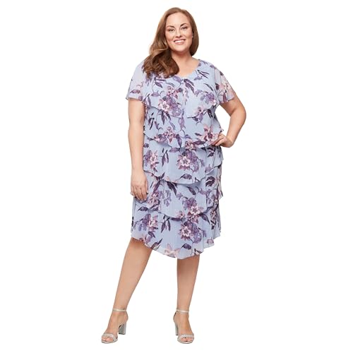 Image of S.L. Fashions Women's Floral Tiered Spring /Summer Wedding Guest, Cocktail Dress, Special Occasion (Plus Size)