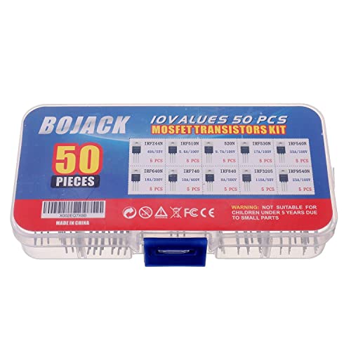 Bojack BJ-MOS10 10 Values 50 Pcs Irfz44N Irf510N Irf530N Irf540N Irf640N Irf740 Irf840 Irf3205 Irf9540 Irf Series Transistors Mosfet Assortment Kit thumb #2